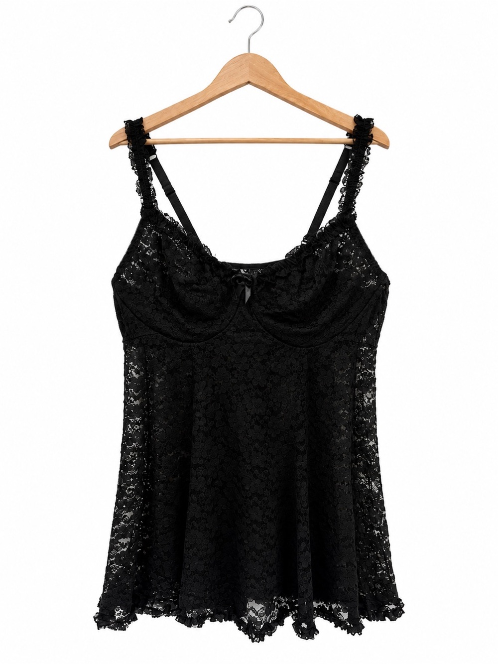 Torrid Size 3X Black Floral Lace Babydoll Chemise Sheer Underwire Lingerie Dress